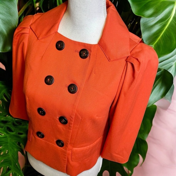 Robert Rodriguez Vibrant Orange Double-Breasted Cropped Trench Style Jacket Sz 2 - Picture 14 of 15